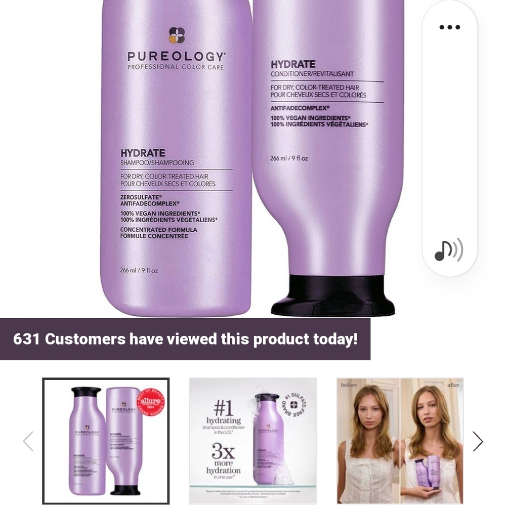 Pureology Hydrate Shampoo and Conditioner - Lavender